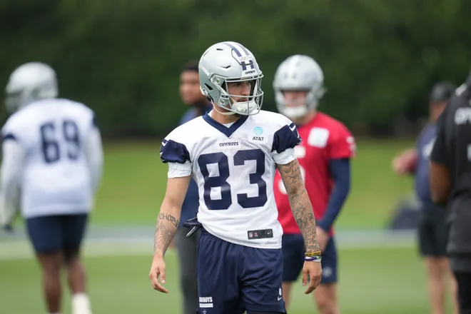 May 1, 2026; Frisco, TX, USA; Dallas Cowboys wide receiver Anthony Smith (83) on the field during practice at the Ford Center at the Star Training Facility in Frisco, Texas. Mandatory Credit: Chris Jones-Imagn Images