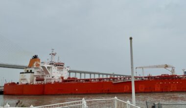 An oil tanker leaves the Corpus Christi Ship Channel, bringing U.S. crude to the global energy marketplace.