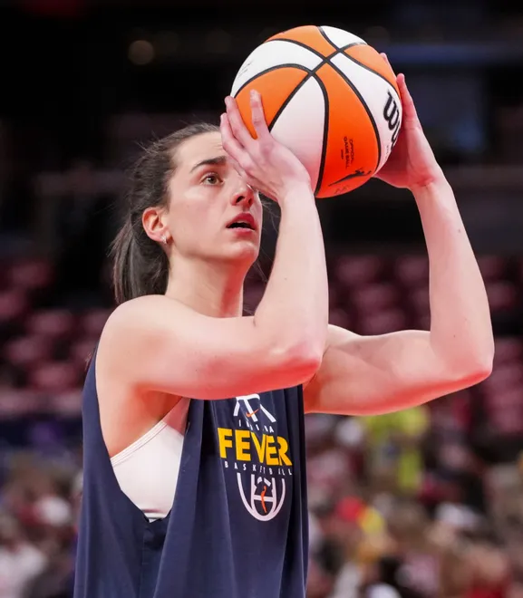Indiana Fever guard Caitlin Clark (22) warms up on Saturday, May 9, 2026, before the Fever's season opener game at Gainbridge Fieldhouse in Indianapolis.