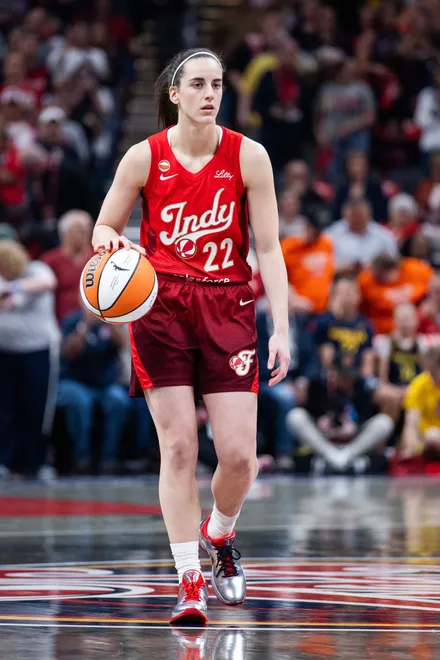 May 9, 2026; Indianapolis, Indiana, USA; Indiana Fever guard Caitlin Clark (22) dribbles the ball in the first half against the Dallas Wings at Gainbridge Fieldhouse. Mandatory Credit: Trevor Ruszkowski-Imagn Images
