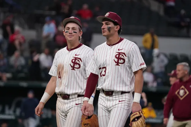 Feb 20, 2026; Arlington, TX, USA; Michigan Wolverines vs Florida State Seminoles during the Amegy Bank College Baseball Series at Globe Life Field. Mandatory Credit: Raymond Carlin III-Imagn Images