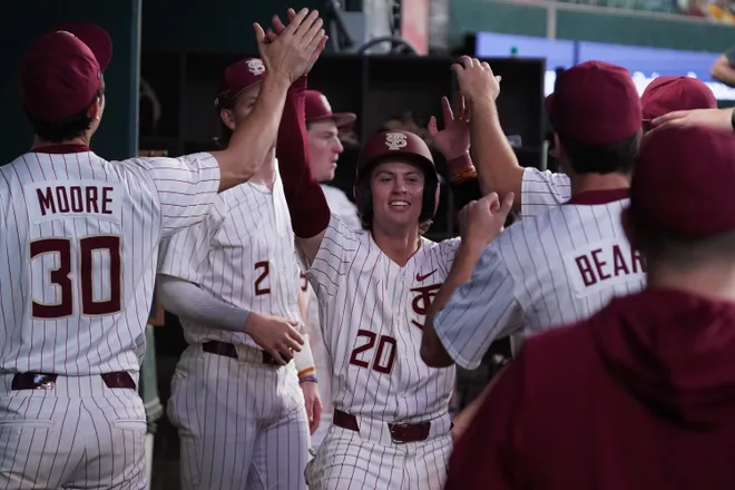 Feb 20, 2026; Arlington, TX, USA; Michigan Wolverines vs Florida State Seminoles during the Amegy Bank College Baseball Series at Globe Life Field. Mandatory Credit: Raymond Carlin III-Imagn Images