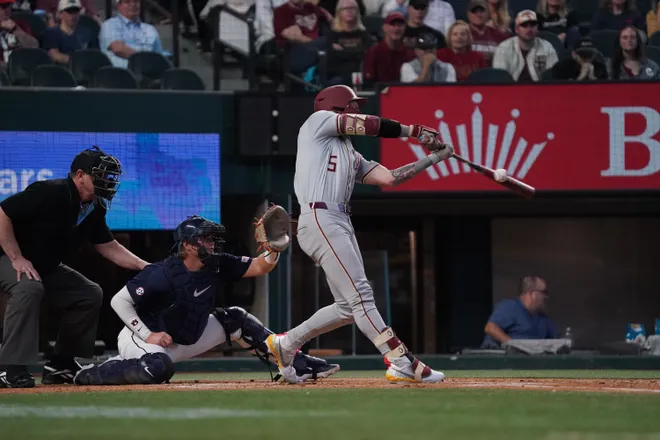 Feb 21, 2026; Arlington, TX, USA; Florida State Seminoles vs Auburn Tigers during the Amegy Bank College Baseball Series at Globe Life Field. Mandatory Credit: Raymond Carlin III-Imagn Images
