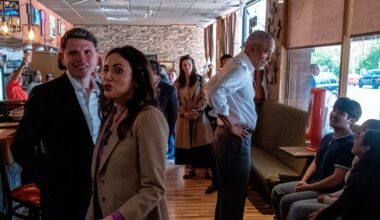 Texas Democratic Senate candidate and Texas state Rep. James Talarico, Texas Democratic gubernatorial candidate Gina Hinojosa and former President Barack Obama visit the Taco Joint on Tuesday, May 12, 2026, in Austin, Texas. (AP Photo/Joel Angel Juarez, Pool)