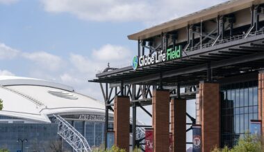 Globe Life Field in Arlington, Texas, with AT&T Stadium in the background. (AP Photo)