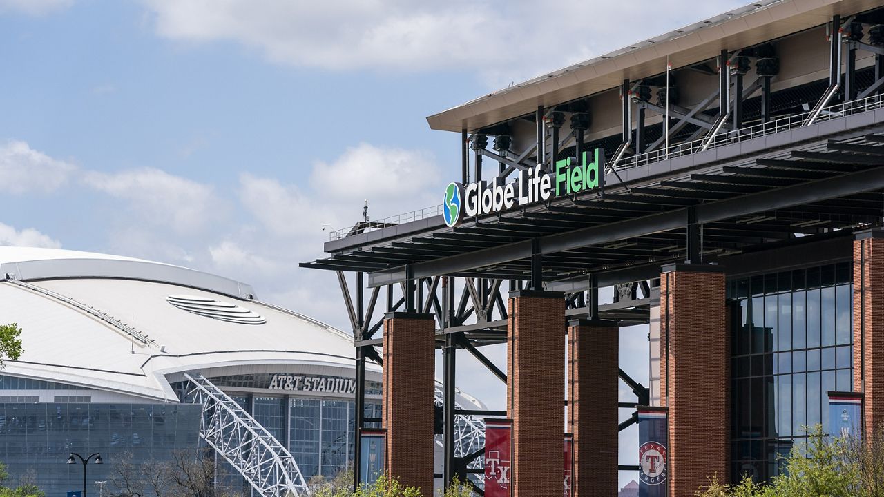 Globe Life Field in Arlington, Texas, with AT&T Stadium in the background. (AP Photo)