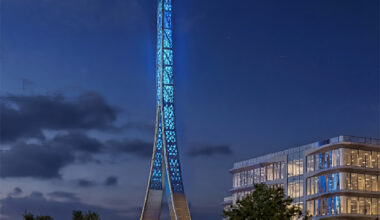 AT&T’s $1.35 Billion Plano headquarters takes shape with its most visible feature a 280-foot corporate icon cell tower