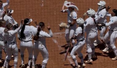 Texas A&M softball knocks off UConn with record-setting inning