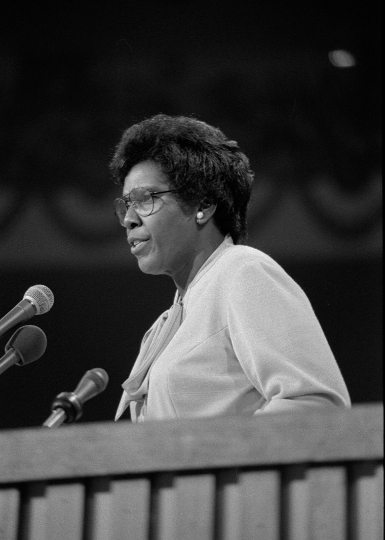 U.S. Rep. Barbara Jordan, D-Houston, gives the keynote address before the 1976 Democratic National Convention in New York City on July 12, 1976.