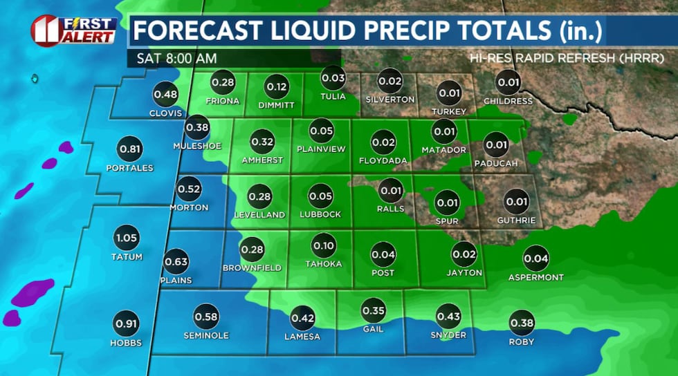 The HRRR, or High-Resolution Rapid Refresh, model is the driest for the area.