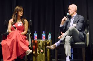 Nadia Christian (left) and Jon McAvoy speak at the Commercial Observer Dallas Development and Investment Forum.