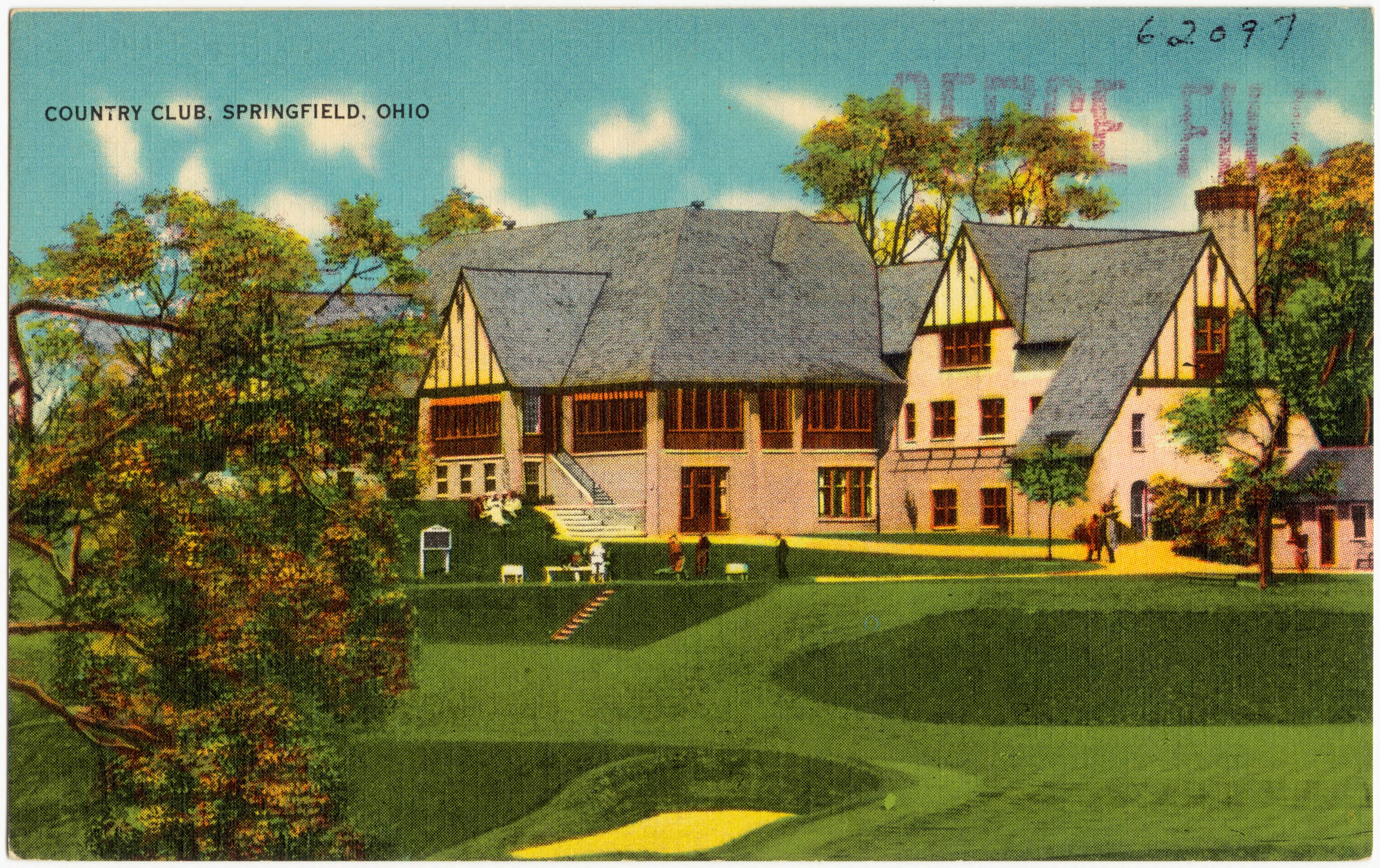 Springfield Country Club, Springfield, Ohio — historical Tichnor postcard (circa 1920) of the Donald Ross-designed clubhouse and grounds