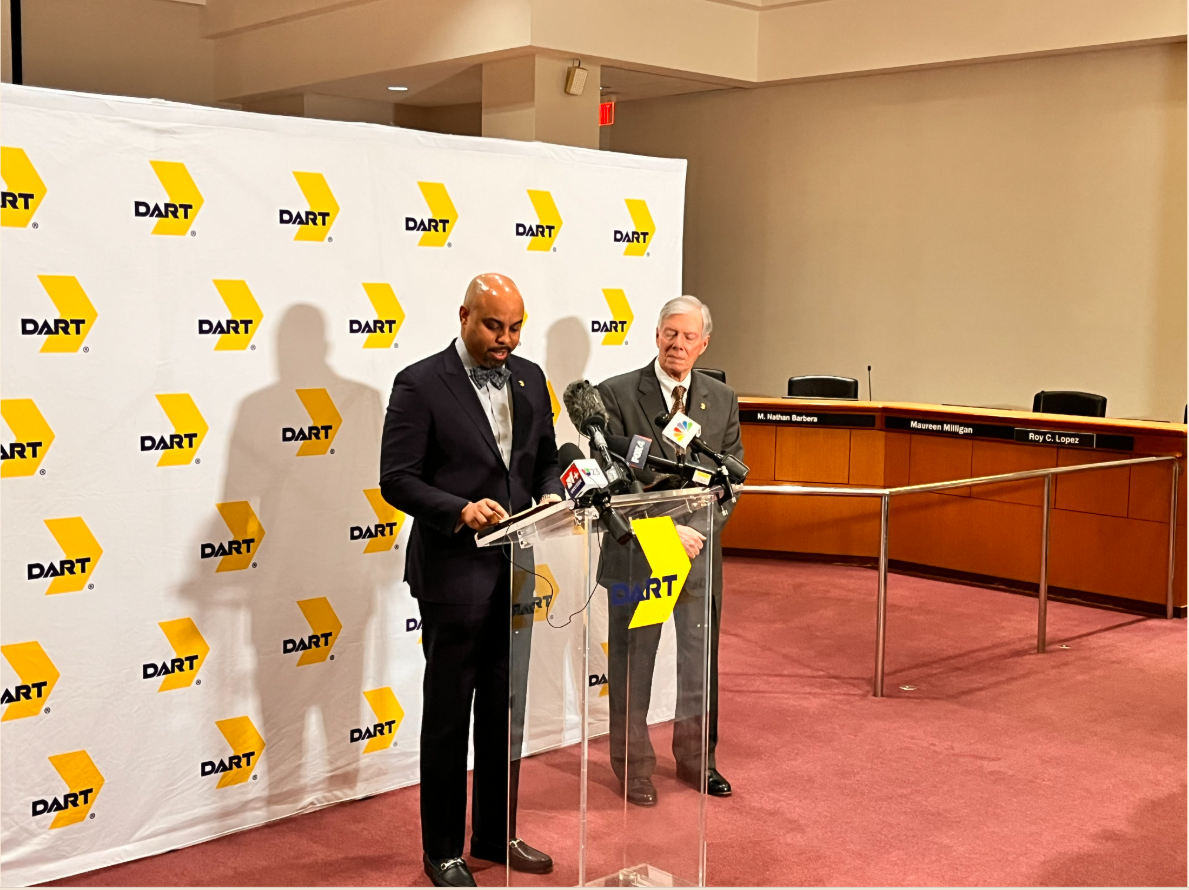 DART Chair Randall Bryant speaks at a press conference following Highland Park's vote.