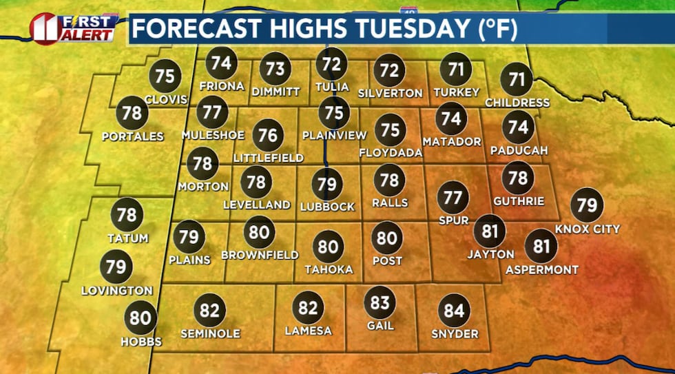 Temperatures will vary considerably Wednesday afternoon from north to south.