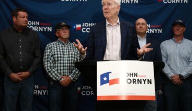 Sen. John Cornyn, R-Texas, speaks during a campaign event in Lubbock, Texas, Tuesday, May 19, 2026....