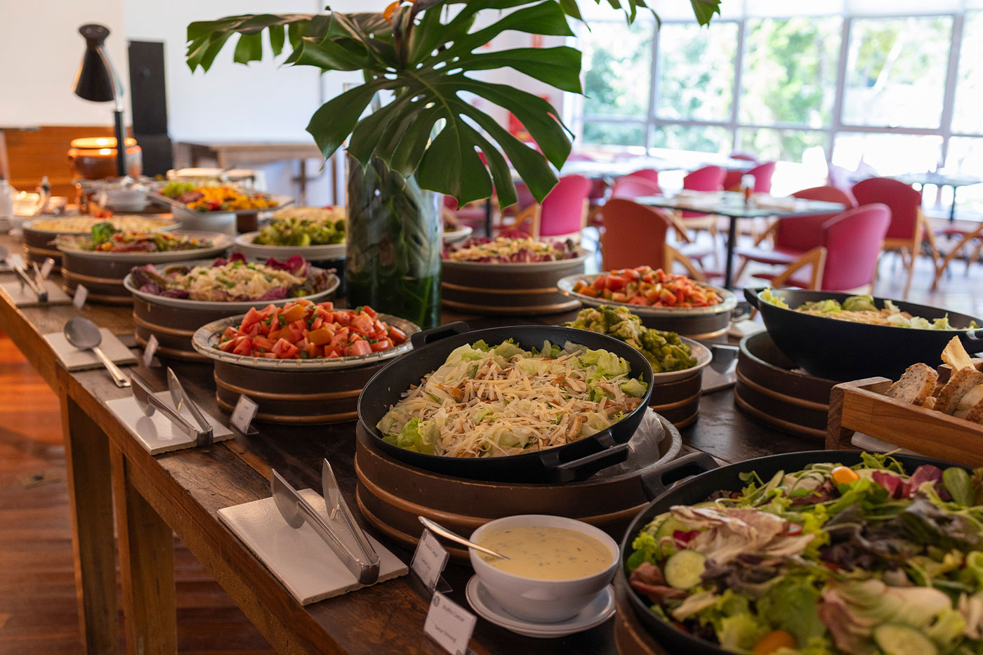 Event food displayed with tropical accents
