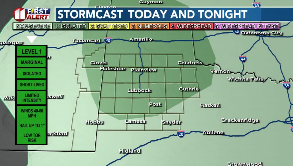 Isolated storms possible
