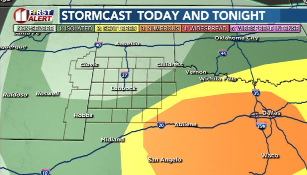 Scattered storms chances possible today. Mainly to the east.