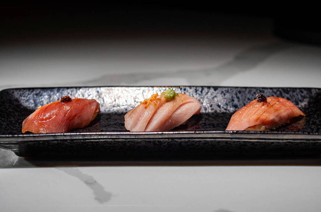 Image shows a plate of sushi. 