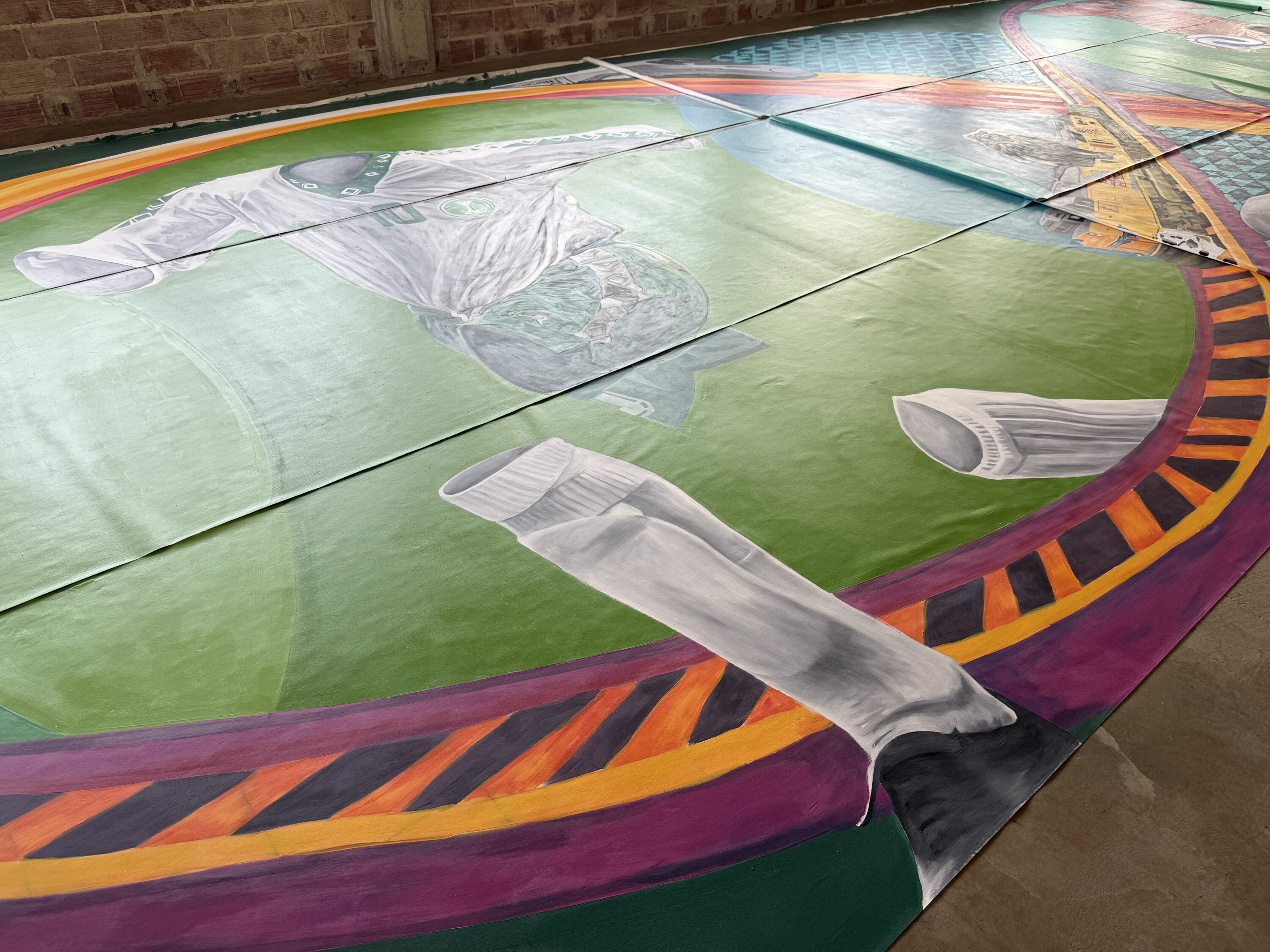 A painting of a green and white soccer jersey