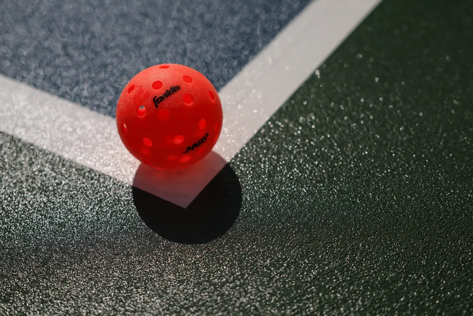 FORT LAUDERDALE, FLORIDA - OCTOBER 09: A detailed view of a Franklin branded pickleball during the first day of the 2025 AARP Open at The Fort on October 09, 2025 in Fort Lauderdale, Florida. (Photo by Megan Briggs/The APP/Getty Images)