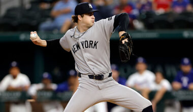 ARLINGTON, TEXAS - APRIL 28: Cam Schlittler #31 of the New York Yankees pitches against the Texas Rangers during the first inning at Globe Life Field on April 28, 2026 in Arlington, Texas. (Photo by Ron Jenkins/Getty Images)