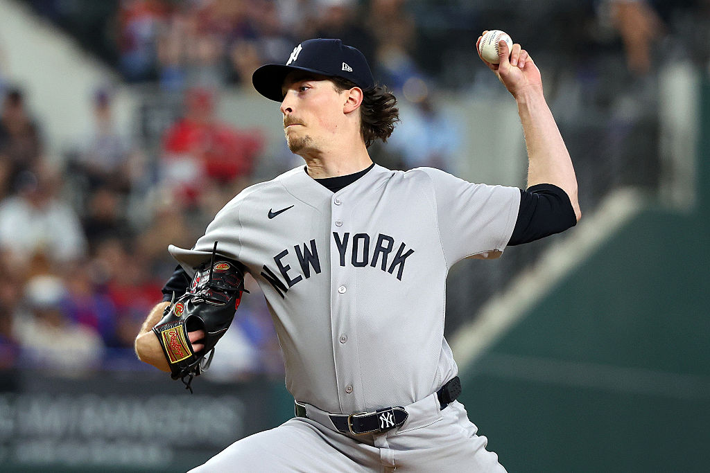 ARLINGTON, TEXAS - APRIL 27: Max Fried #54 of the New York Yankees pitches against the Texas Rangers at Globe Life Field on April 27, 2026 in Arlington, Texas. (Photo by Richard Rodriguez/Getty Images)