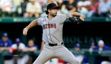 ARLINGTON, TEXAS - MAY 12: Zac Gallen #23 of the Arizona Diamondbacks pitches against the Texas Rangers during the second inning at Globe Life Field on May 12, 2026 in Arlington, Texas. (Photo by Ron Jenkins/Getty Images)