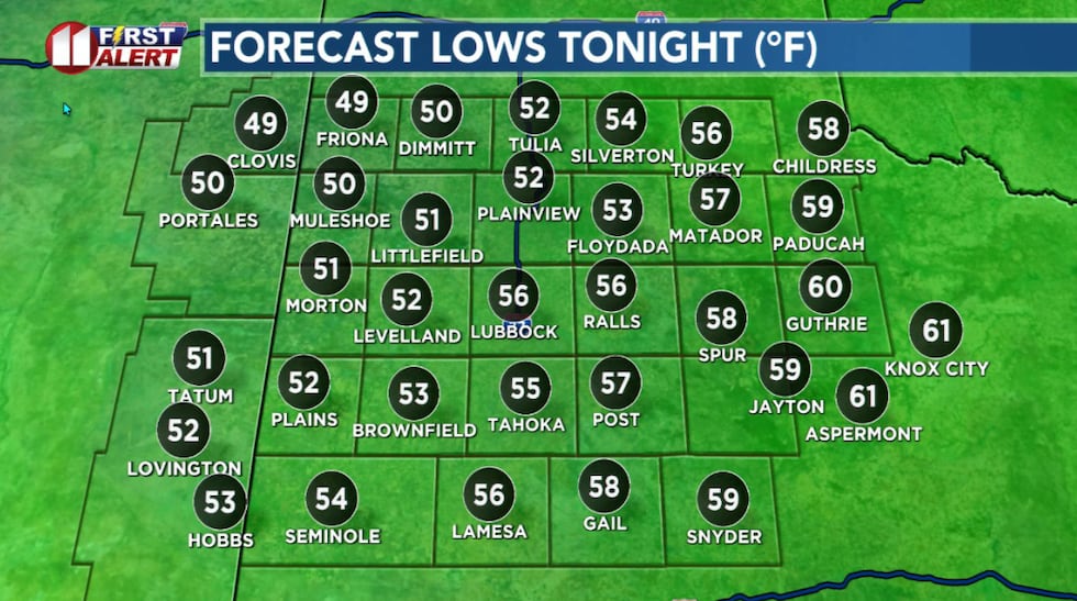 Lows about five degrees below average for late May.