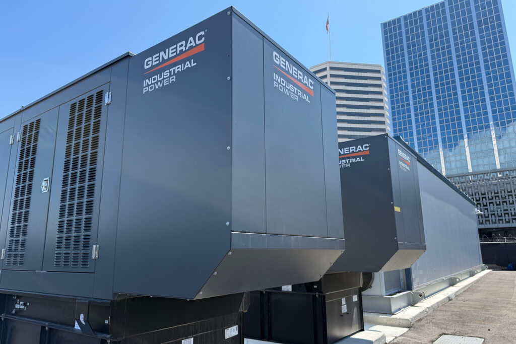 Generators at a Duos Edge AI data center in downtown Corpus Christi. Credit: Emily Salazar/KEDT 