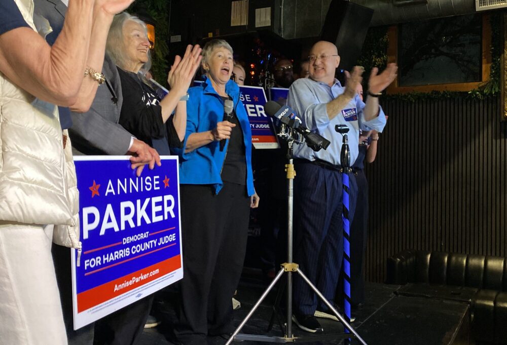 Annise Parker celebrates at a primary election watch party on March 3, 2026.