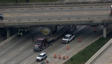 It’s happened again — tanker truck strikes Houston Avenue bridge on Katy Freeway