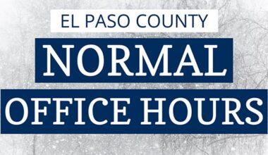 GRAPHIC IMAGE WITH TEXT READING EL PASO COUNTY NORMAL OFFICE HOURS