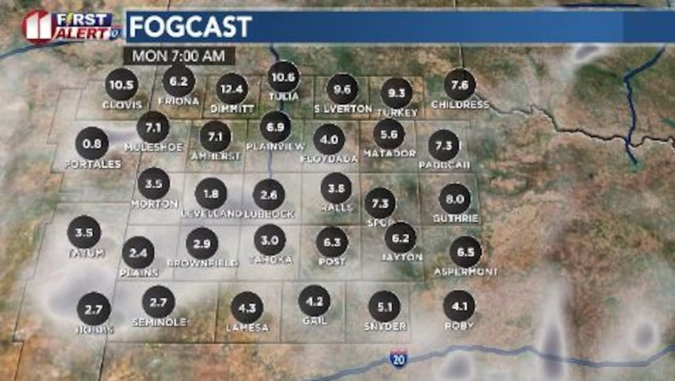 Showers, storms will diminish and move out of the South Plains Sunday evening.