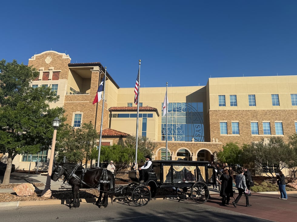 Some students and faculty held a mock funeral outside the Texas Tech University System...