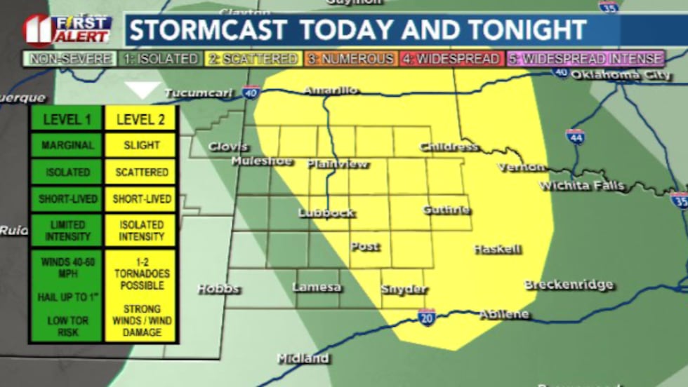 A Slight (2/5) Risk is in effect for the eastern 2/3rds of the South Plains this...