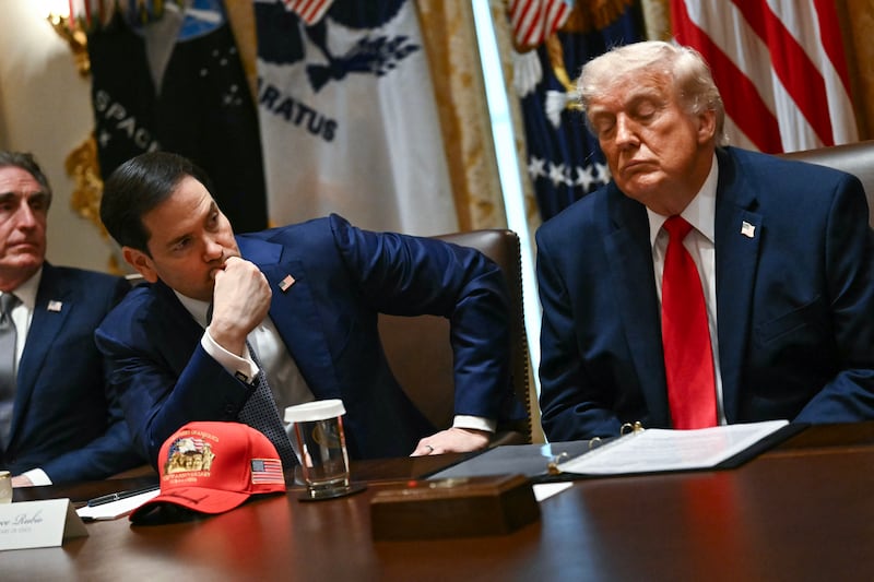 Donald Trump, pictured with Marco Rubio during a cabinet meeting, made a late endoresement of Ken Paxton in the Republican primary run-off. Photograph: Kent NISHIMURA/AFP via Getty Images