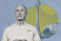 AT&T's John Stankey with rendering of 5400 Legacy Drive