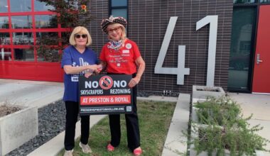 Marsha Gordon (left) and Diane Benjamin (right) serve as precinct chairs for the Democratic and Republican parties, respectively. This is the first time both women have the same sign in their yards.