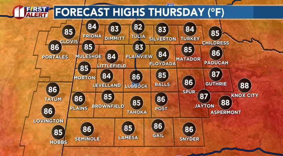 Temperatures will peak slightly below seasonal averages Thursday afternoon.