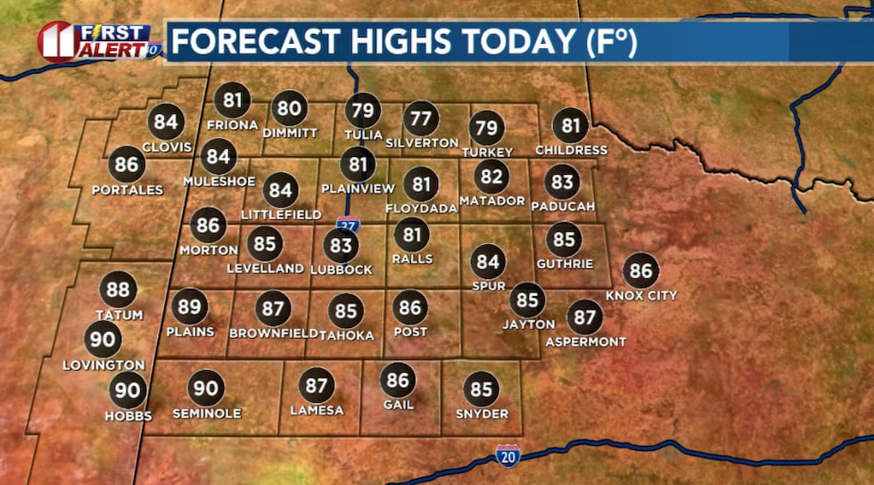 Highs today will warm into the 80s