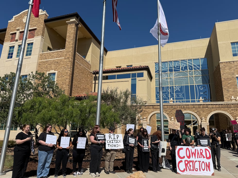 Some students and faculty held a mock funeral outside the Texas Tech University System...