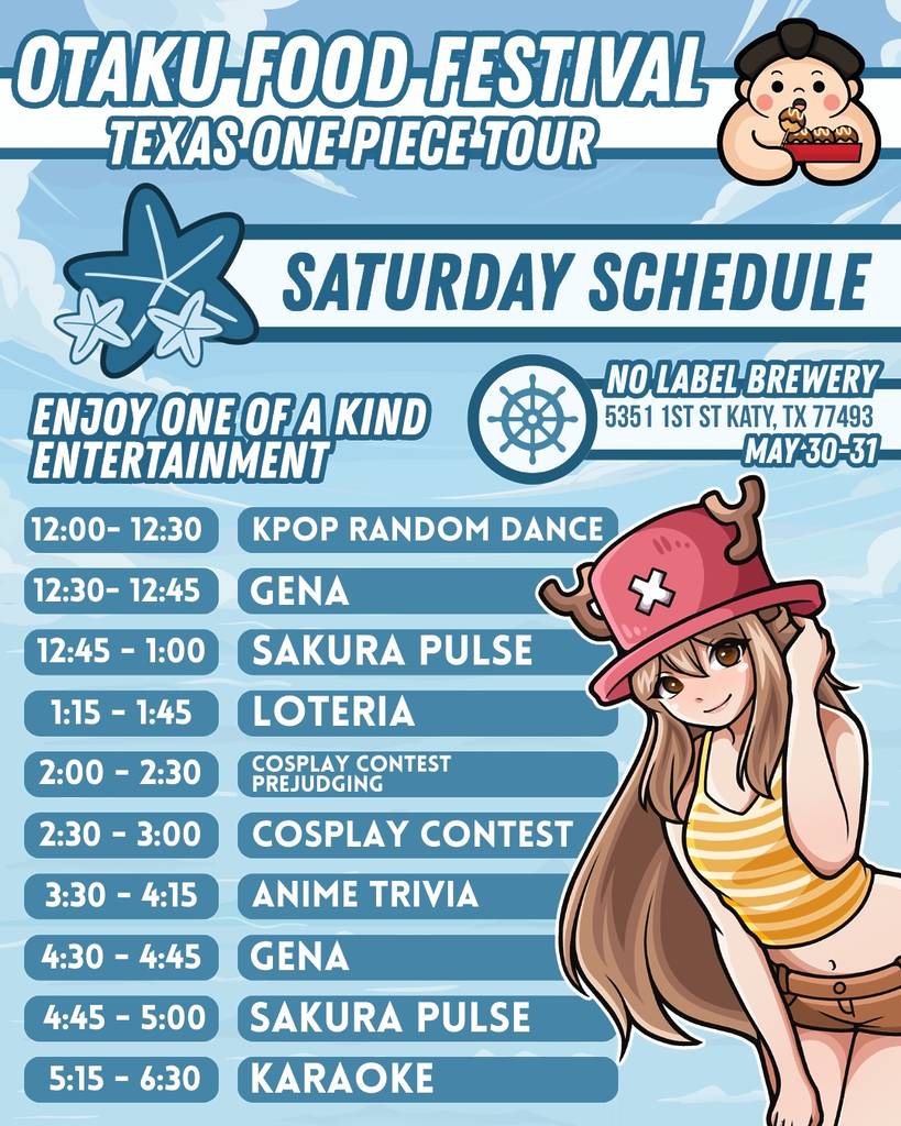 Image shows information regarding the Otaku Food Festival in Houston on Saturday, May 30. 