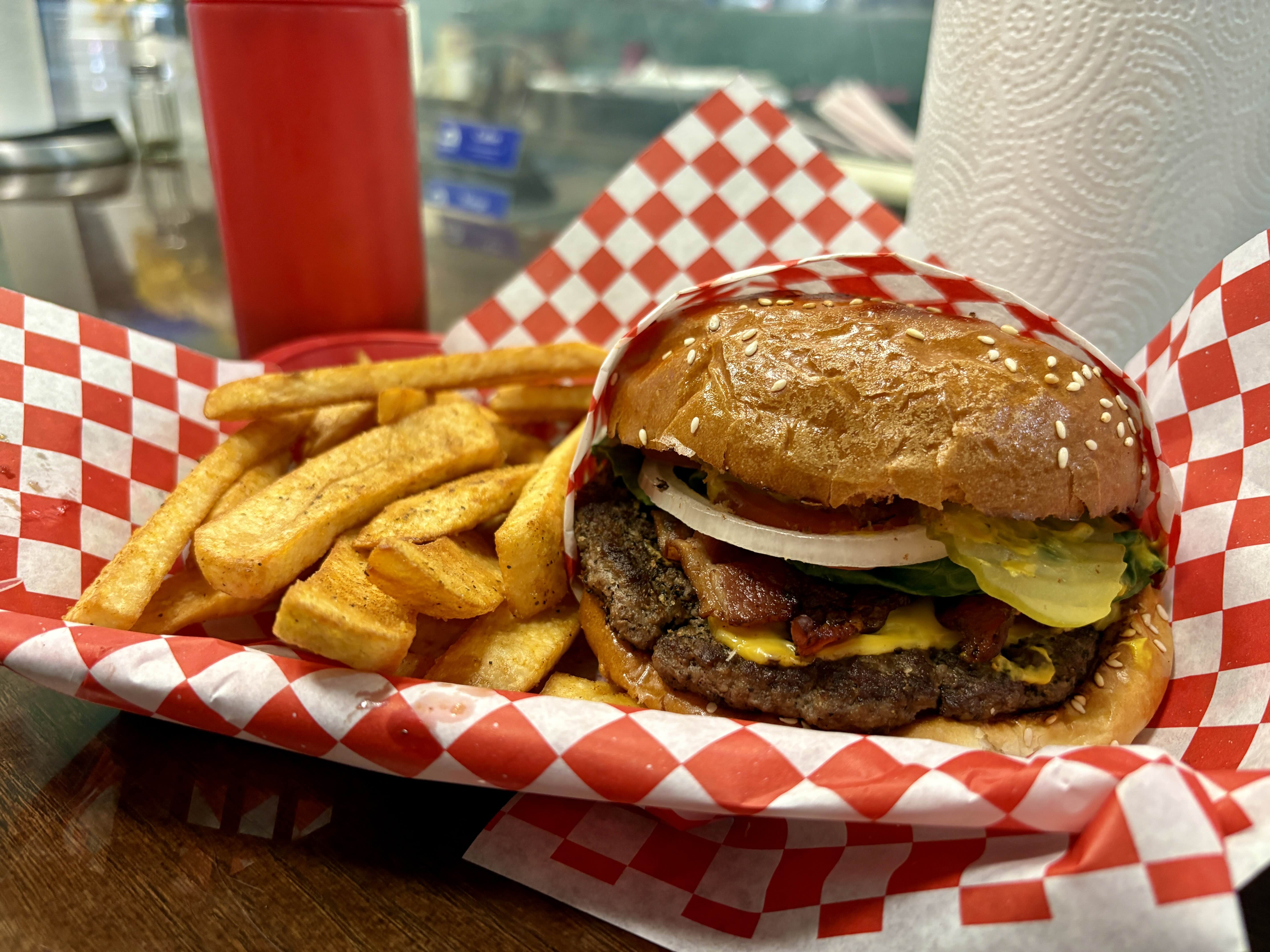 A burger and fries from Susan's in the Design District