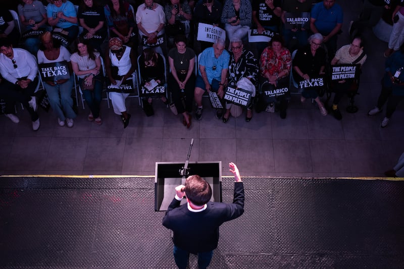 Rep James Talarico, Democratic candidate for the Senate, speaks during a campaign rally in Houston, Texas, on May 27th, 2026. Photograph: Antranik Tavitian/The New York Times
                      