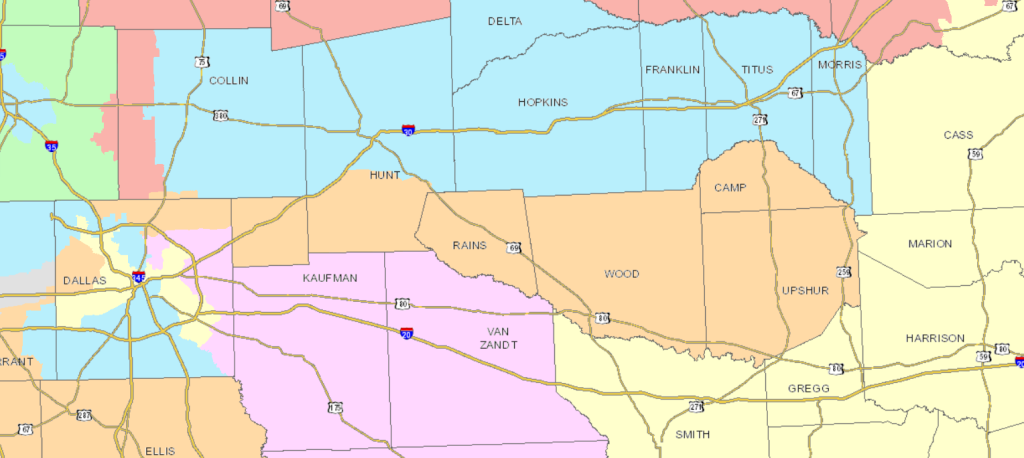 District 32 stretching from Dallas County to Upshur County in East Texas.