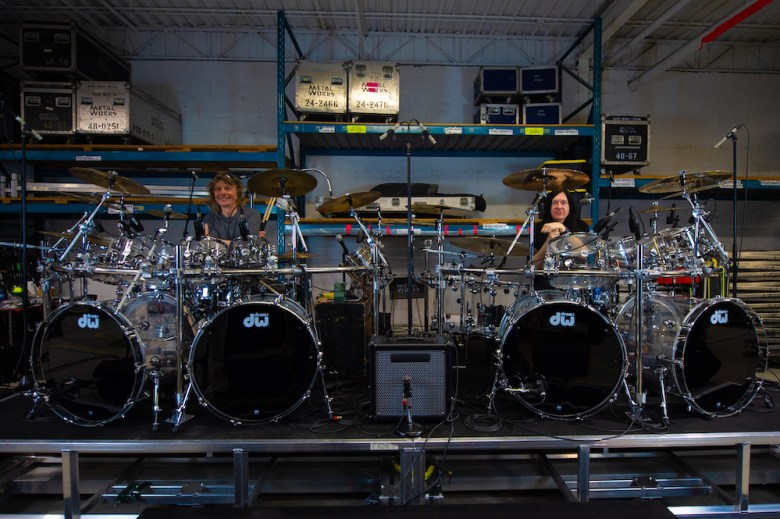 Gil Moore and Brent Fitz show of the dual drum kits that will be used for some of the songs on the reunion tour.