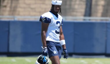 Jul 26, 2025; Oxnard, CA, USA; Dallas Cowboys receiver George Pickens (3) at training camp at the River Ridge Fields.