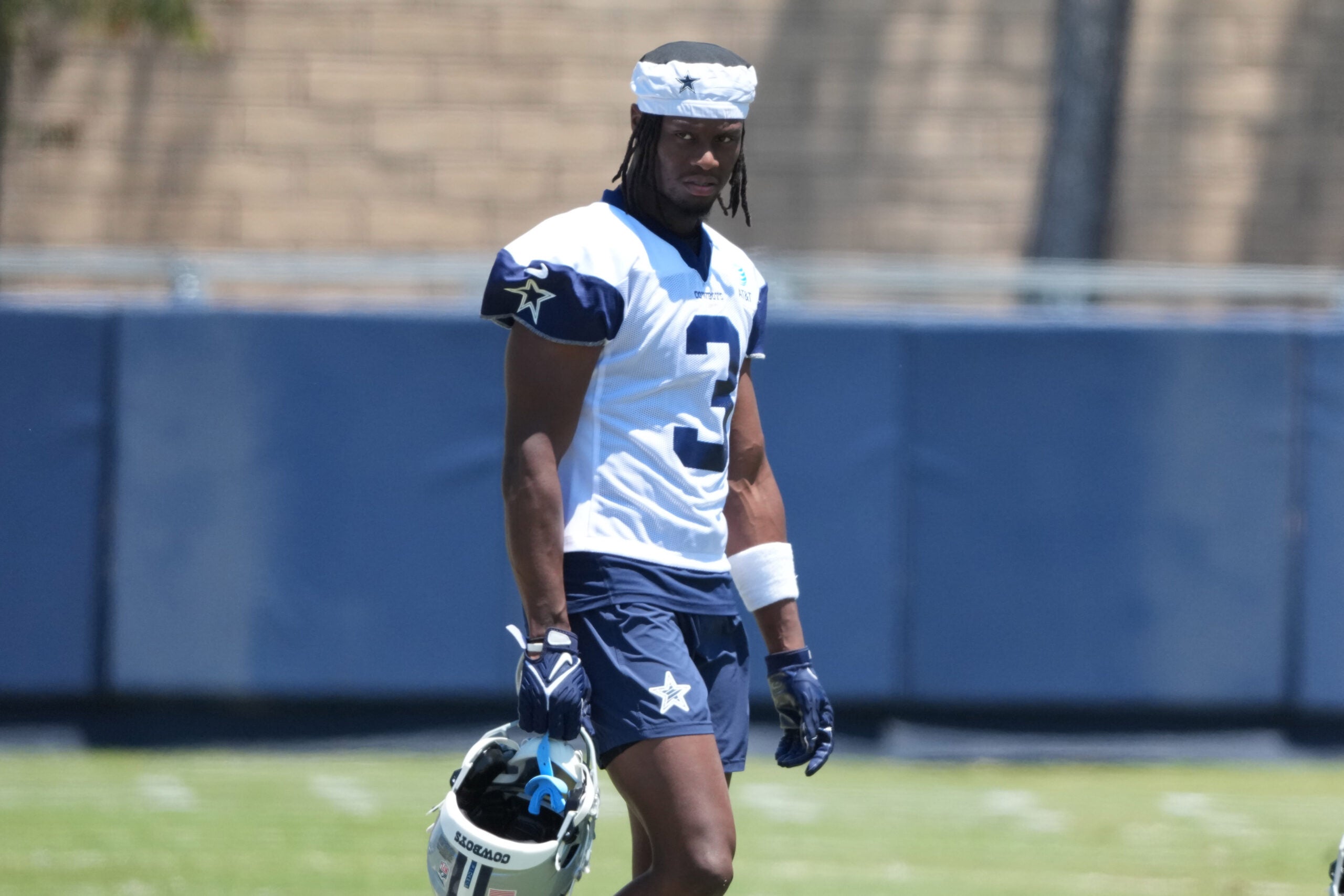 Jul 26, 2025; Oxnard, CA, USA; Dallas Cowboys receiver George Pickens (3) at training camp at the River Ridge Fields.