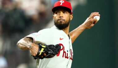 Aug 8, 2025; Arlington, Texas, USA; Philadelphia Phillies starting pitcher Cristopher Sanchez (61) throws during the fifth inning against the Texas Rangers at Globe Life Field. Mandatory Credit: Kevin Jairaj-Imagn Images